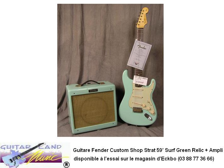 Guitare Fender Custom Shop Strat 59 Surf Green Relic + Ampli